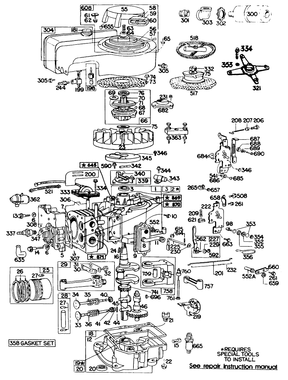 Cyl, Sump, Piston,oil Fill Diagram and Parts List for 171702-0016-XX  Briggs and Stratton Engine